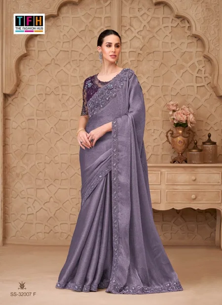 Grey Colour Silver Screen 32007 F Hit By Tfh Party Wear Saree Exporters In India
